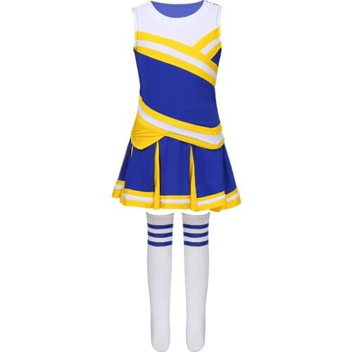 Girls Cheerleader Costume Sets Sleeveless Tops with Shorts Skirt Socks Set School Musical Team Suit Cheerleading Uniform