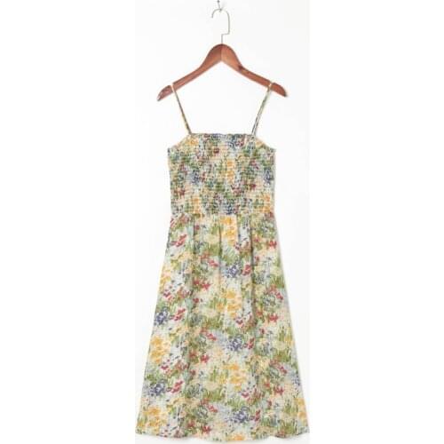 Summer Womens Casual Flower Print Ruffled Slim Sling Dress