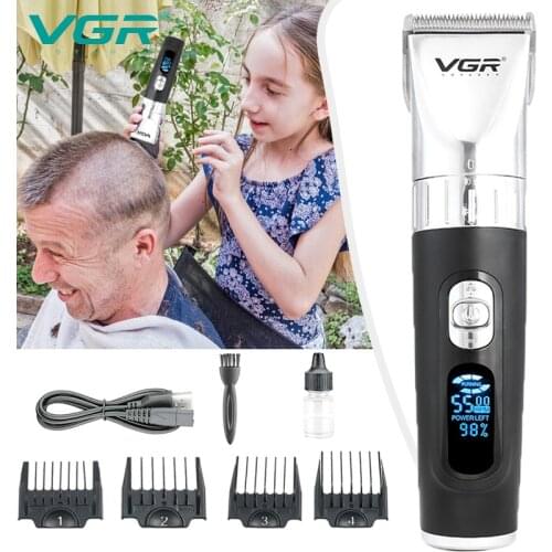 VGR Pro Cordless Cord Barber Hair Clipper Electric Hair Trimmer for Men Rechargeable Adjustable Hair Cutting Machine Haircut LED