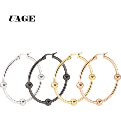 UAGE Fashion Earrings for Women Man Jewelry Simple Stainless Steel Gold/Silver Color/Black Round Circle Hoop Earrings