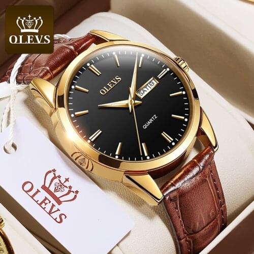 OLEVS 2021 Leather Mens Watch Luxury Date Waterproof Watch Mens Sports Mens Casual Quartz Watch Fashion Men Exclusive