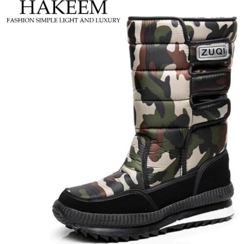 Platform Men Snow boots Waterproof Nylon Plus size 45-47 Mens Mid calf Boots Platform Plush Warm Shoes Winter Black 2019