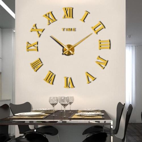 3D DIY Roman Numerals Frameless wall clock Surface acrylic mirror stickers Stickers Home Office School Wall Decor Clock
