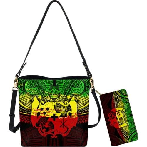 Noisydesigns New Arrival Vintage Women Bucket Bag And Clutch Purse Tonga Polynesian Tribal Printing Lady PU Leather Shoulder Bag