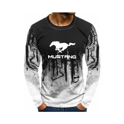 NEW Autumn Long-Sleeve T shirt Men Gradient Color for Ford Mustang Print Fitness Tee Shirt Top Casual Hiphop Streetwear T-shirt
