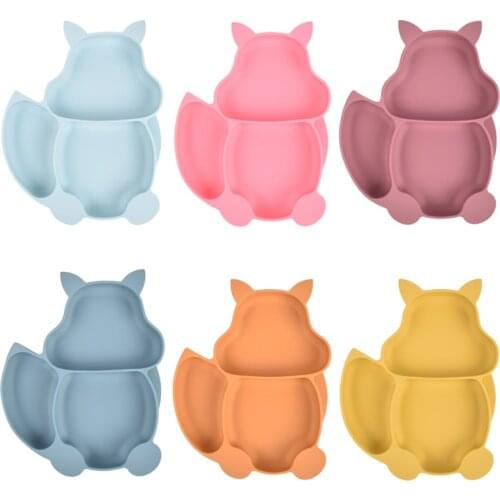 2021 New Baby Feeding Silicone Plate BPA Free Cartoon Squirrel Children Dinner Dishes Non-slip Suction Cup Bowl Kids Tableware