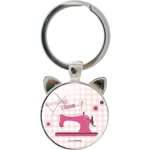 NEW Fashion Sewing Machine Pattern Trend Handmade Silver Plated Cat Ear Keychain Mens and Womens Bags Keychain Jewelry