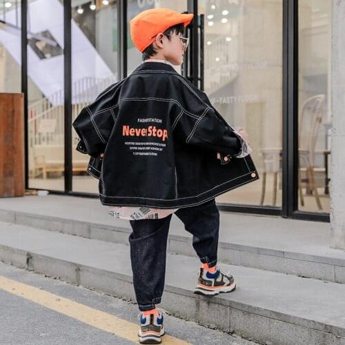 Boys letters printed childrens clothing solid color coat spring / autumn new childrens coat 4-12 years old