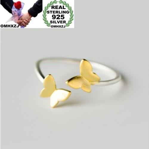 OMHXZJ Wholesale European Fashion Woman Girl Party Wedding Gift Butterfly Open 925 Sterling Silver 18KT Yellow Gold Ring RR429