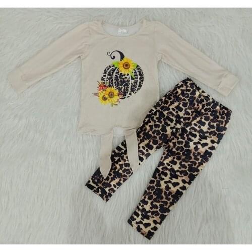 Baby girls outfits kids clothes fall leopard pumpkin legging clothing RTS no moq tie design shirt autumn children sets