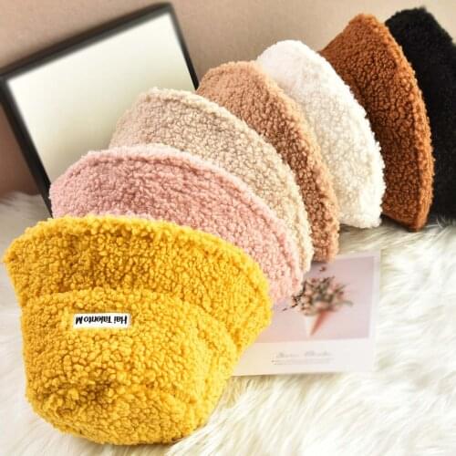 Lamb Wool Faux Fur Bucket Hat Winter Warm Teddy Velvet Hats for Women Lady Thicken Bob Panama Outdoor Fisherman Hat Caps