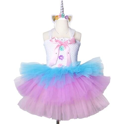 Pastel Girls Lol Unicorn Tutu Dress 3 Layers LOL Doll Princess Girl Birthday Party Dress Children Kids Halloween Unicorn Costume