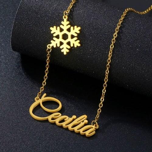 Custom Personalized Snowflake Accessories Name Pendant Necklace Customized Stainless Steel Fashion Gold Choker Necklaces Jewelry