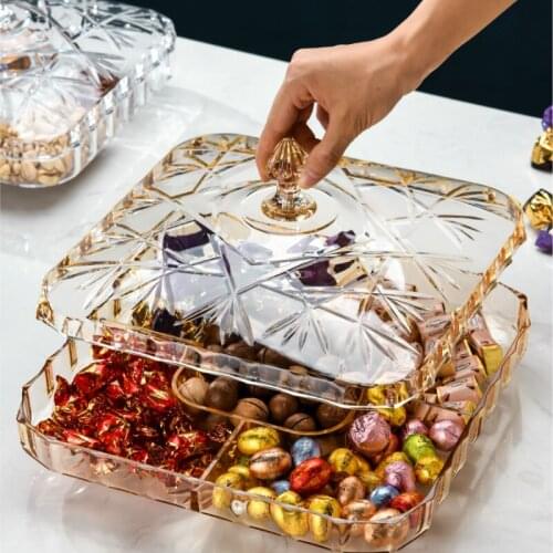 European style Dried fruit plates Compartment With cover Home living room Plastic transparent candy boxes WJ901