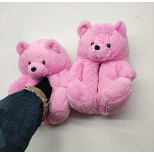 Plush Teddy Bear House Slippers Brown Women Home Indoor Soft Anti-slip Faux Fur Cute Fluffy Pink Slippers Women Winter Warm Shoe