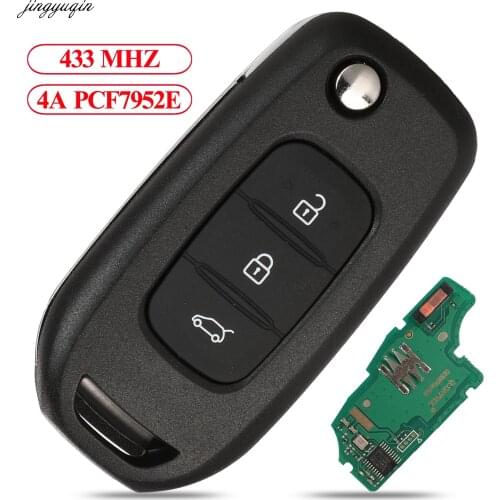 Jingyuqin Remote Control Flip Car Key 433MHz 4A PCF7952E Chip For Renault Kadjar Captur Megane 3 Symbol HU138TE VAC102 3 Buttons