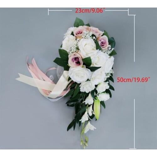 Romantic Wedding Bridal Waterfall Bouquet Artificial Rose Flowers with Ribbon