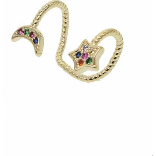 1 PIECE gold filled white rainbow cz no hole no pierced clip cuff earrings women tiny cz moon star fashion delicate jewelry gift