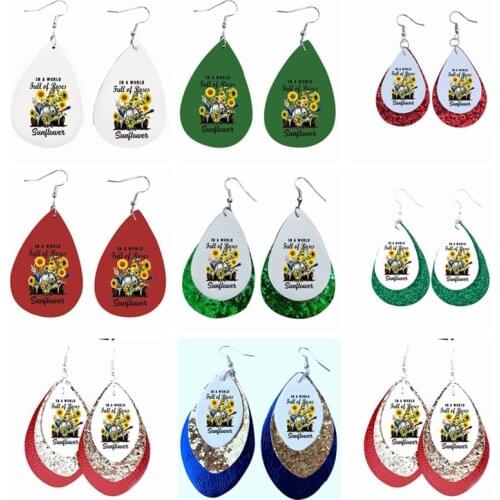 Diy Earrings 36 Pairs In A World Full Of Rose Be A Sunflower Faux Leather Teardrop Earrings