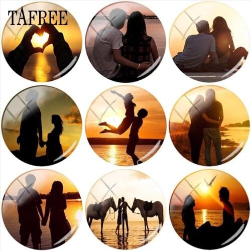 TAFREE Lovers Couples Sweetheart Back Silhouette Photo 25mm Glass Dome & Glass Cabochon Charms For Brooch Necklace Keychain