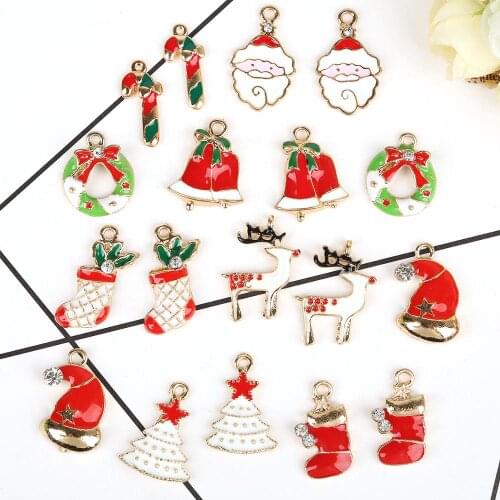 5pcs/bag Unique Drop Oil Pendant Metal Enamel Christmas Charm Set For Jewelry Making DIY Christmas Earrings Bracelet Necklace