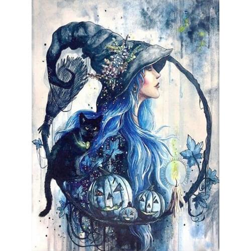 Witch Cat Pumpkin Diamond Painting Round Full Drill Portrait Nouveaute DIY Mosaic Embroidery 5D Cross Stitch Home Decor Gifts