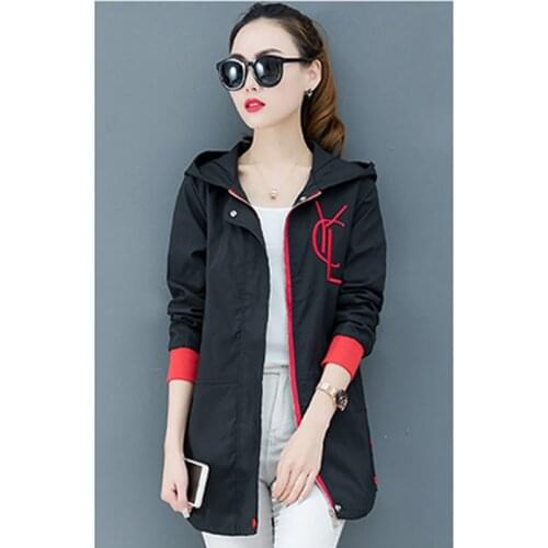 Windbreaker female long section 2019 new Korean fashion loose thin section hooded spring and autumn coat A386