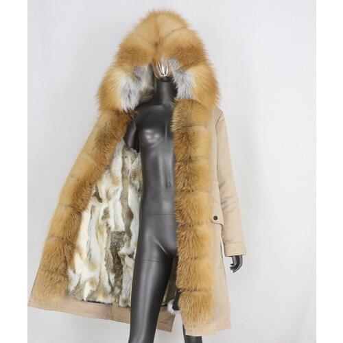 BLUENESSFAIR 2020 Real Fur Coat X-long Waterproof Parka Winter Jacket Women Natural Raccoon Fox Fur Hood Rabbit Liner Streetwear