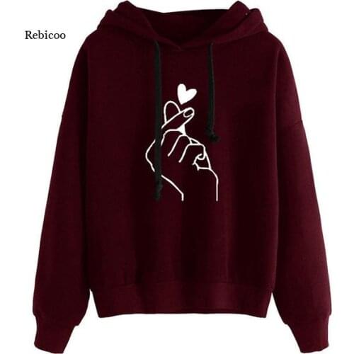 5 Xl Plus Size Womens Sweatshirt Hoody Ladies Harajuku Pop Love Heart Finger Hood Casual Hoodies for Women