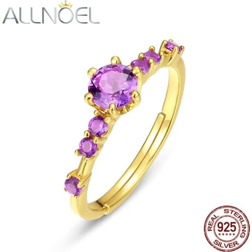 ALLNOEL Solid 925 Sterling Silver Rings for Women Natural Amethyst Adjustable Engagement Ring 2021 New Trend Free Shipping