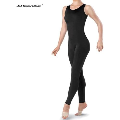 SPEERISE Women One Piece Black Tank Unitard Women Ballet Sleeveless Full Body Tight Jumpsuit Dance Costumes Bodysuit