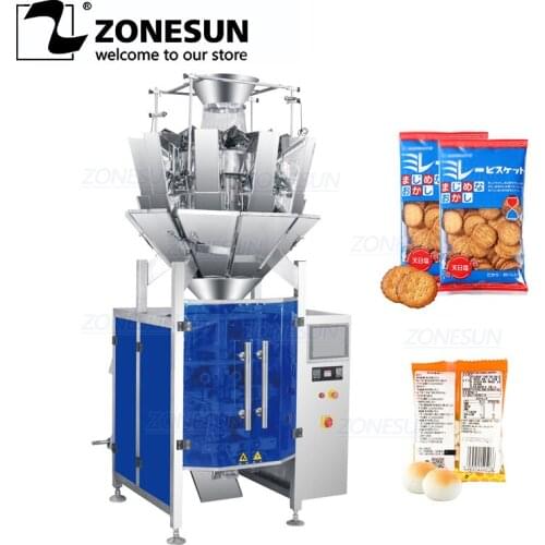 ZONESUN 10 Heads Automatic Chips Granule Biscuit Rice Bag Forming Weighing Filling And Back Sealing Machine
