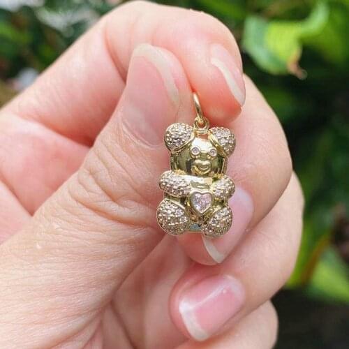 10Pcs, New Fashion cubic zircon pave gold plated cute bear charms for necklace pendant for jewelry making DIY