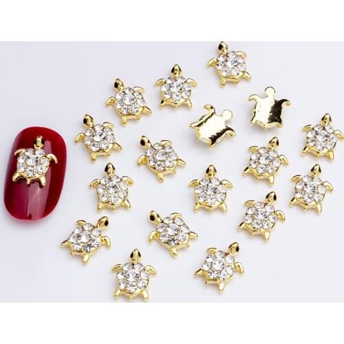 10Pcs Nail Art Tortoise Sunflower Charms Crystal Nail Art Decoration Fashion Alloy Gem Stones For Manicure Strass Jewelry