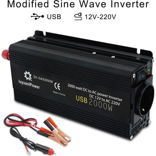 12V 2000W 220V Power Inverter EU Plug Low Noise With Cooling Fan 2USB Car Power Adapter Inverter 12v 220v Solar Inverter Convert