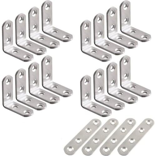 20-piece stainless steel holder 16 by 40 x 40 mm 90 degrees right angle L-shaped brackets and 4 pieces of a wide corner connecto