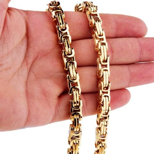 4/6/8MM Charming Jewelry Gold Tone Stainless Steel Handmade Byzantine Chain Mens Womens Necklace Or Bracelet 7-40" Unisexs Gift