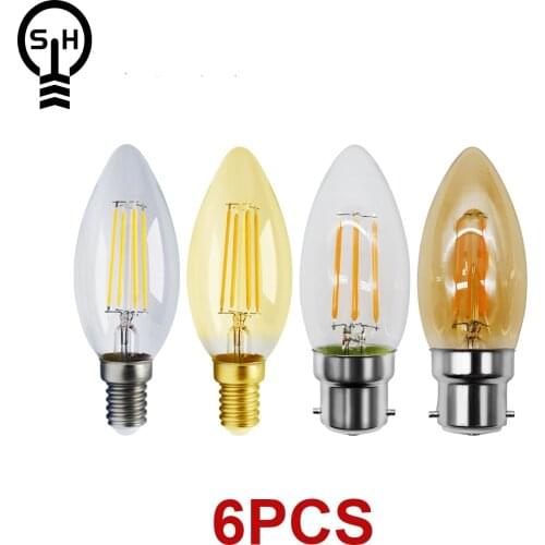 6pcs/Lot Filament Bulb C35 4W Retro Edison Bulb E14 B22 Bombillas 220V-240V Vintage Lamp 2700K 4000K Home Decoration