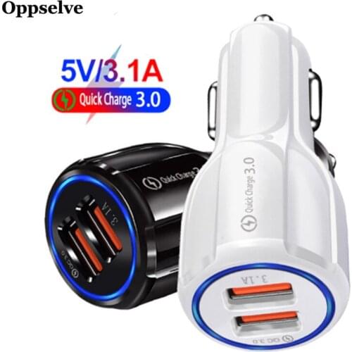 Oppselve Quick Charge QC 3.0 USB Charger 2 Port Dual Car-Charger 3.1A Fast Car Chargers Adapter Charging for iPhone 11 Huawei