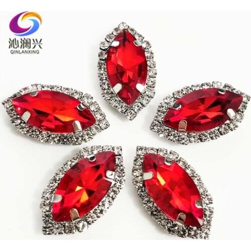 Free shipping Red eye shape Top grade Glass Crystal buckle,Sliver bottom sew on loose rhinestones,Diy wedding decoration SWHEK07