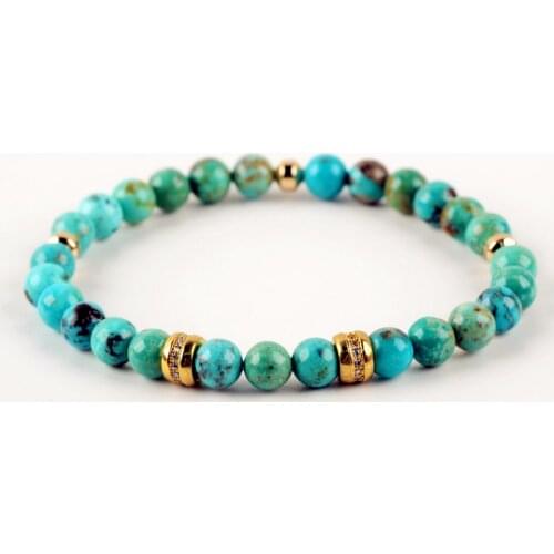 Geniue Turquoises Women Bracelet 100% Natural Gold turquoises 6mm Beaded Bracelets Handmade Boho Bracelet healing stone dropship