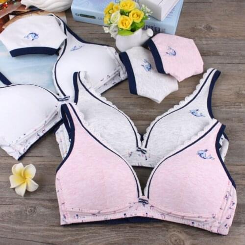 Wireless bra brief set sutian Japanese three hooks simple wind breasted underwear during the development student bralette female