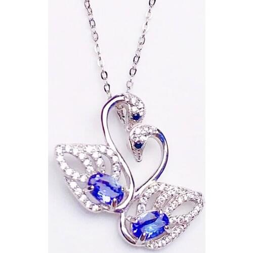 Natural real tanzanite swan style necklace pendant Per jewelry 0.55ct*2pcs gemstone 925 sterling silver Fine jewelry X216332
