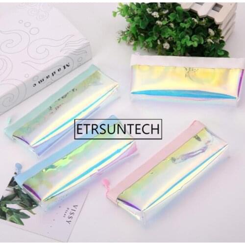 50pcs Creative Holographic Pencil Case Kawai Glitter Pencil Cases Laser Cosmetic Storage Bag for Girl