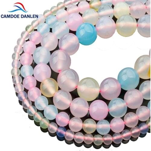 CAMDOE DANLEN AAA Colorful Morganite Agates Natural Stone Gem Round Loose beads 4 6 8 10 MM Fit DIY Fashion Beads Jewelry Making