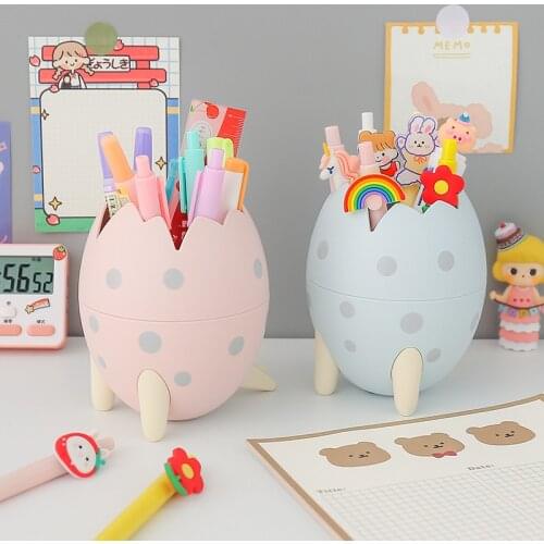 Yisuremia Newest Kawaii Pen Holder Creative Egg Shape Pencil Case Desktop Organizer Storage Box School Office Stationery Supplie