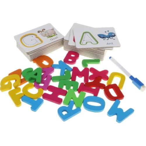 Children Early Education Wooden 26 Alphabet Cognitive Toy A-Z Learning Cards Jigsaw Puzzles Toys Cartoon Animal Pattern