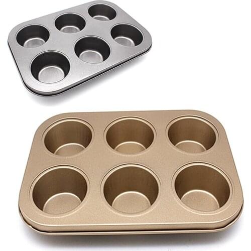 6 Hole Cupcake Baking Tray Nonstick Cake Baking Mold Muffin Tray Carbon Steel Biscuit Baking Pan Kitchen Accessories Bakeware