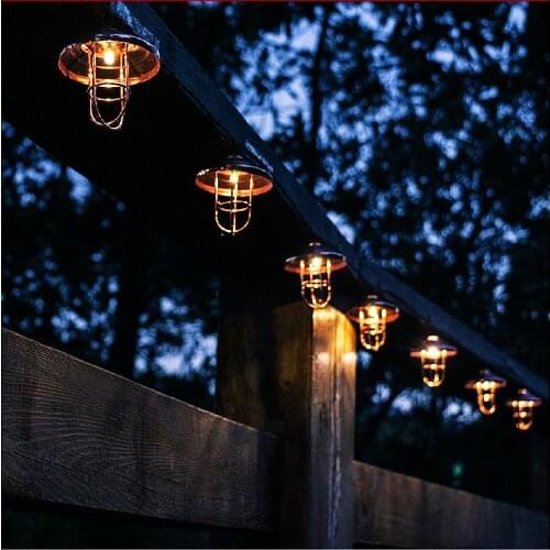 Retro Wrought Iron String Lights 10Leds 20Leds 40Leds Geometric Industrial Lampshade Fairy Lamp USB Battery EU Power Supply