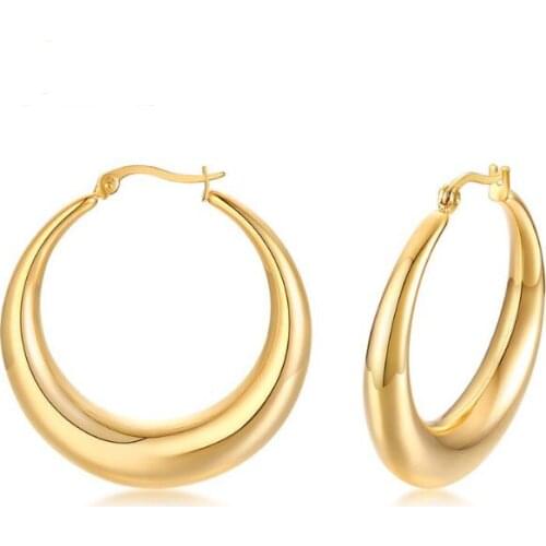 Top Selling Gold Stainless Steel shiny Fashion new Round shape Simple design Wire Hoop Earring Women Exquisite gifts jew